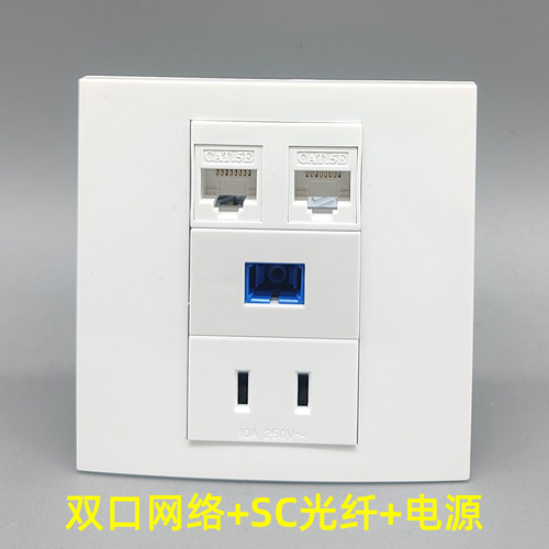 86型二孔电源带两网线加SC光纤直插直头对接插座二插网络RJ45面板