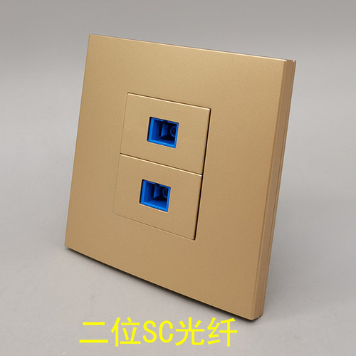 香槟金86型二位SC光纤直插面板双口法兰盘网络宽带线电脑光钎插座