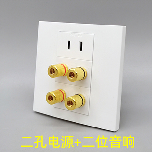 86型双口音响二孔电源二眼二位音响4头4孔音箱线环绕音频香蕉头