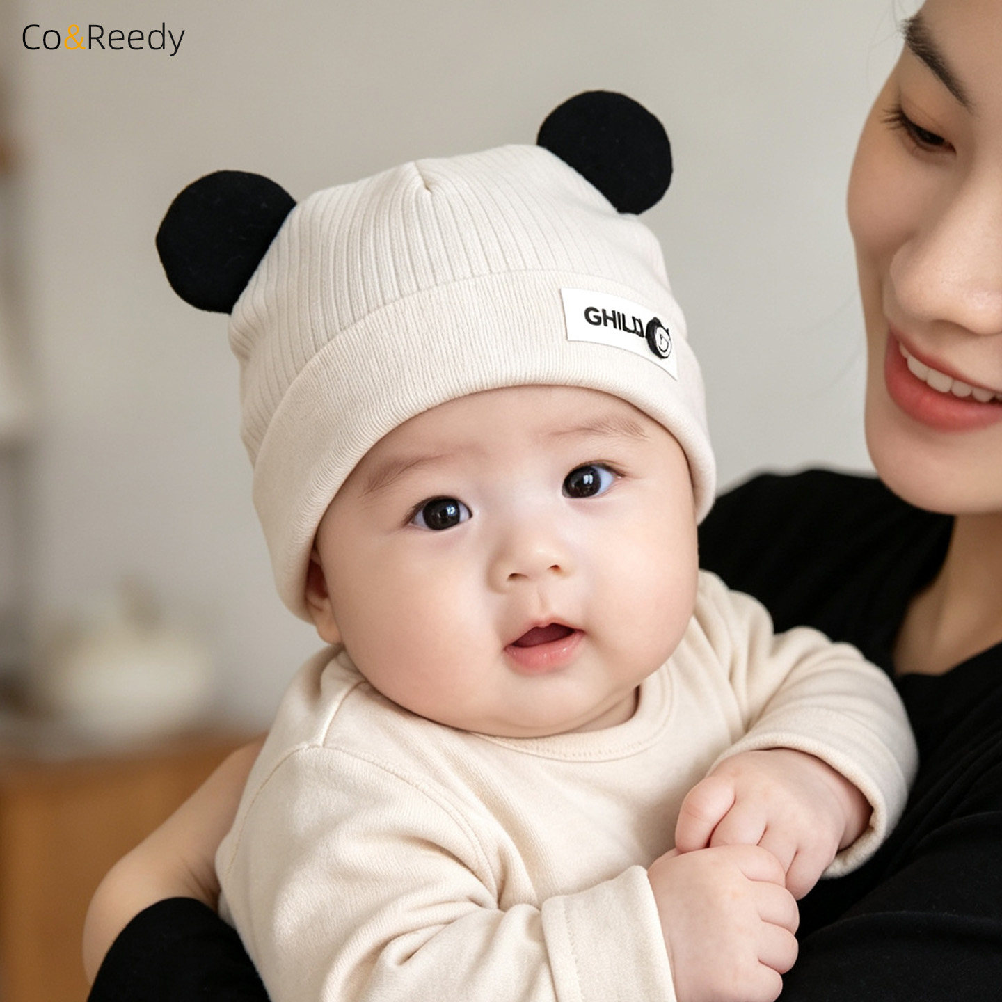秋冬保暖防风婴儿护囟门熊猫耳帽