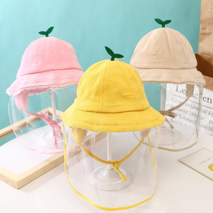 婴儿帽子防护面部罩儿童防疫秋冬宝宝加绒防飞沫面罩婴幼儿渔夫帽