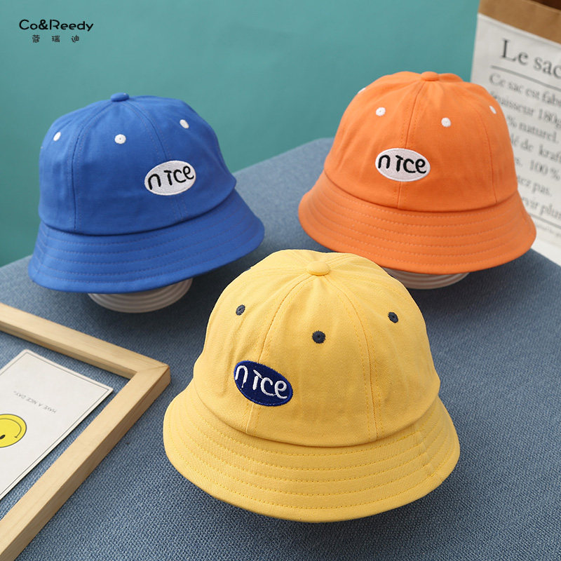 婴儿宝宝帽子春秋薄款男女儿童夏可爱超萌遮阳防晒nice字母渔夫帽