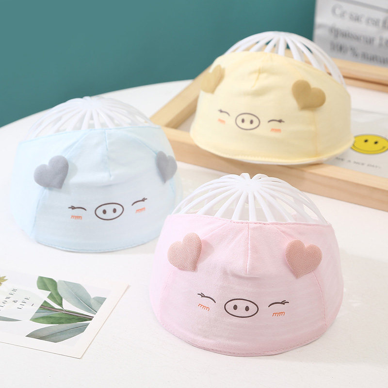 0-3-6个月夏天婴儿气门帽可爱萌卤门新生儿帽子薄款纯棉空顶胎帽