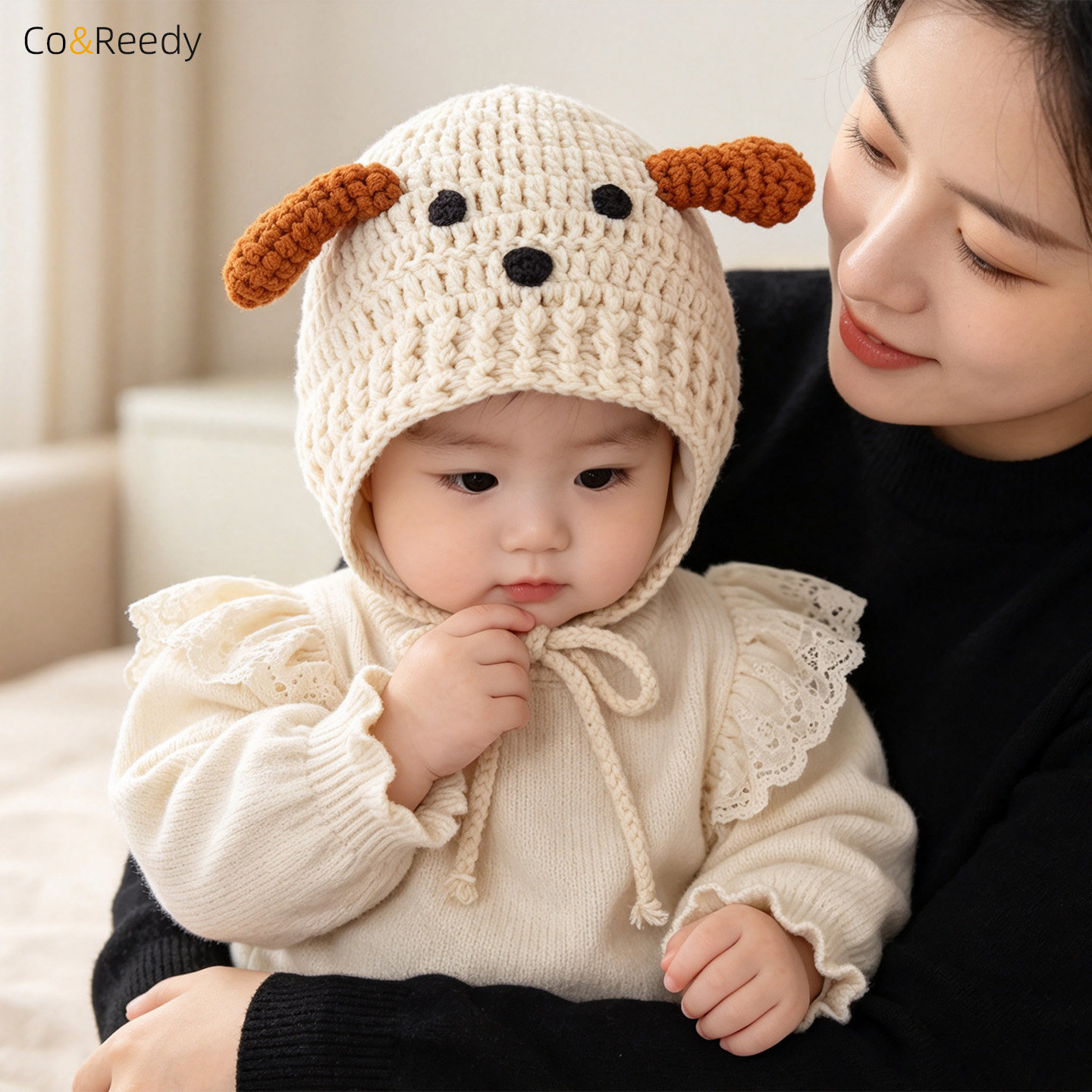 秋冬保暖护耳小狗针织婴儿帽