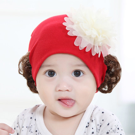 婴儿帽子春秋儿童宝宝胎帽新生儿假发帽3-6-12个月1-2岁女童帽子