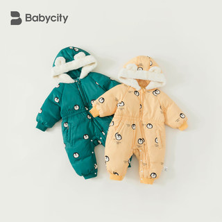 宝宝羽绒连体衣冬季加厚保暖哈衣0一1岁婴儿连帽爬服新生儿羽绒服