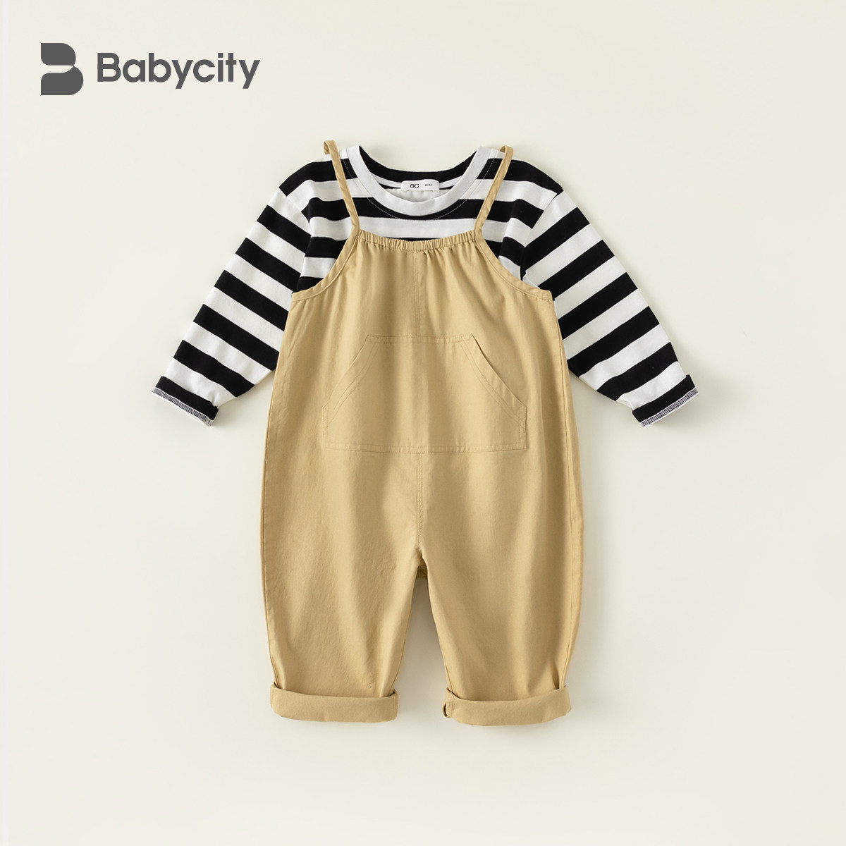 宝宝春秋条纹T恤背带裤套装小童休闲衣服男童童装1-3岁女童两件套