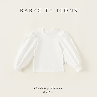 贝贝城女童打底衫1-3岁泡泡袖洋气儿童t恤简约时髦女宝春秋款上衣