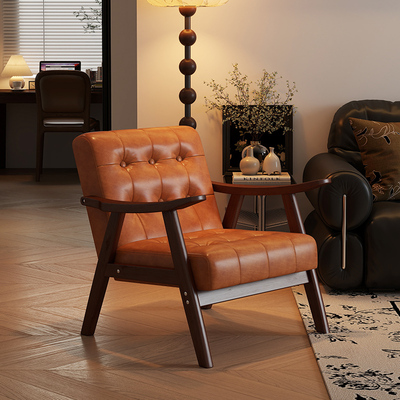 单人沙发椅覆古饭厅咖啡店阅读椅子客厅中古风实木单椅阳台休闲椅