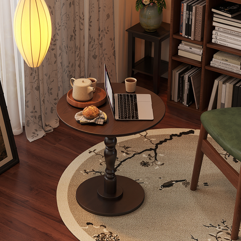 实木小圆桌阳台小茶桌中古小茶几小户型矮桌子一人食小餐桌床边桌