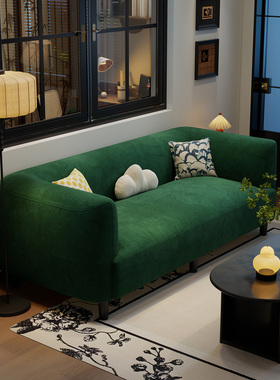 覆古绿色布艺沙发公寓接待休息区直排小户型客厅绒布双三人小沙发