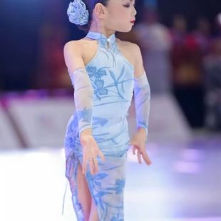 新款 兒童拉丁舞裙少兒舞蹈女童練習(xí)演出服比賽表演古典旗袍中國(guó)風(fēng)