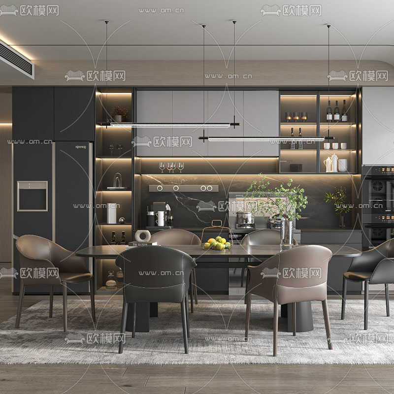 木林世家轻奢岩板家居马鞍皮餐台