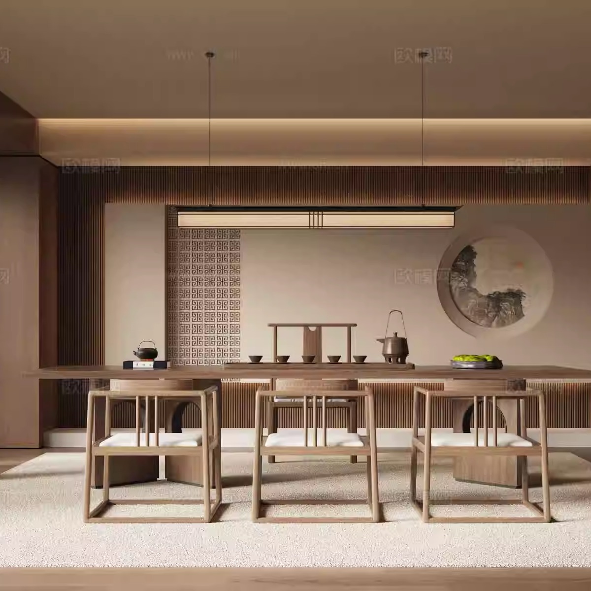 木林世家新中式现代民宿实木茶台