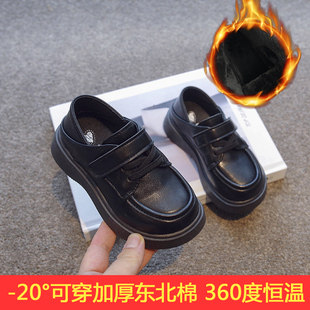 小学生皮鞋系带2025春秋新款儿童加绒鞋女童英伦小皮鞋魔术贴