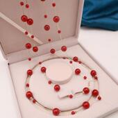 轻奢毛衣链多层叠戴红色装 2024新款 珍珠项链精致法式 饰挂链配饰品