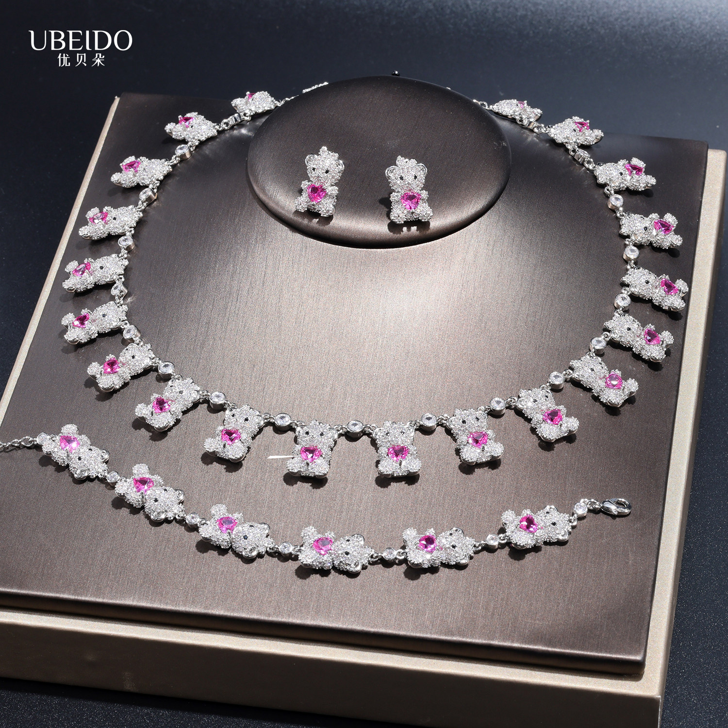 UBEIDO日韩版时尚锆石小熊项链耳环手链套装奢华新娘婚礼服首饰品,饰品/流行首饰/时尚饰品新,组合套装,淘宝优惠券,粉丝福利购,淘宝优惠卷