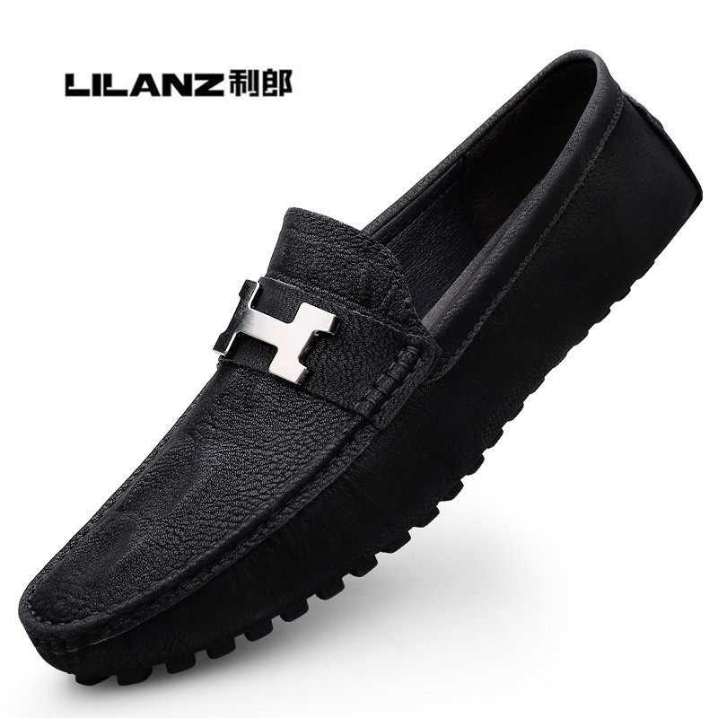 利郎新款豆豆鞋男商务百搭真皮透气皮鞋一脚蹬驾车轻便黑色休闲鞋
