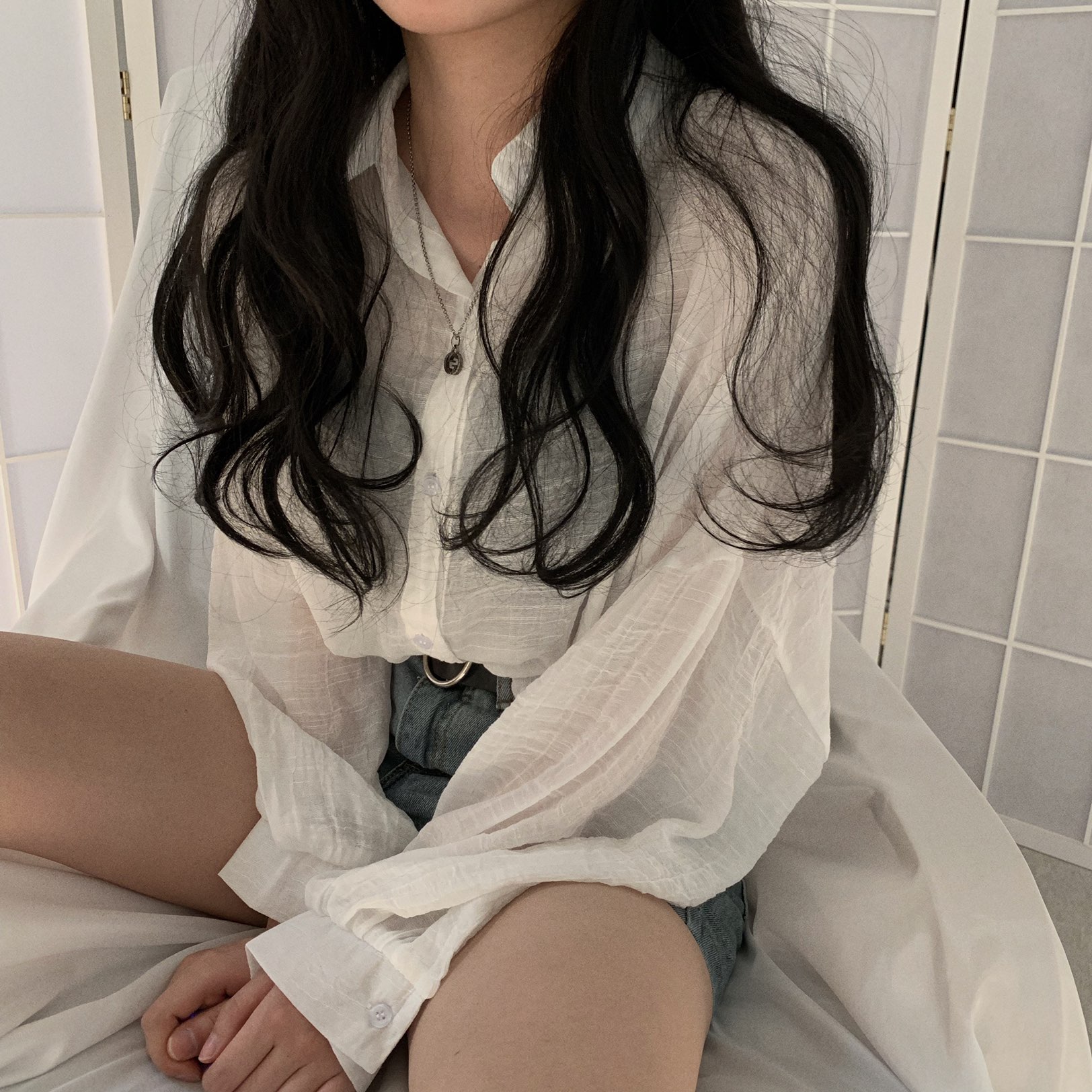 Real-price Korean ins new doll-collar lantern sleeve polo collar long-sleeved chiffon shirt