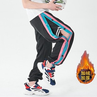 美式男童裤子秋冬加绒排扣裤全开秒脱中大童篮球训练长裤宽松束脚