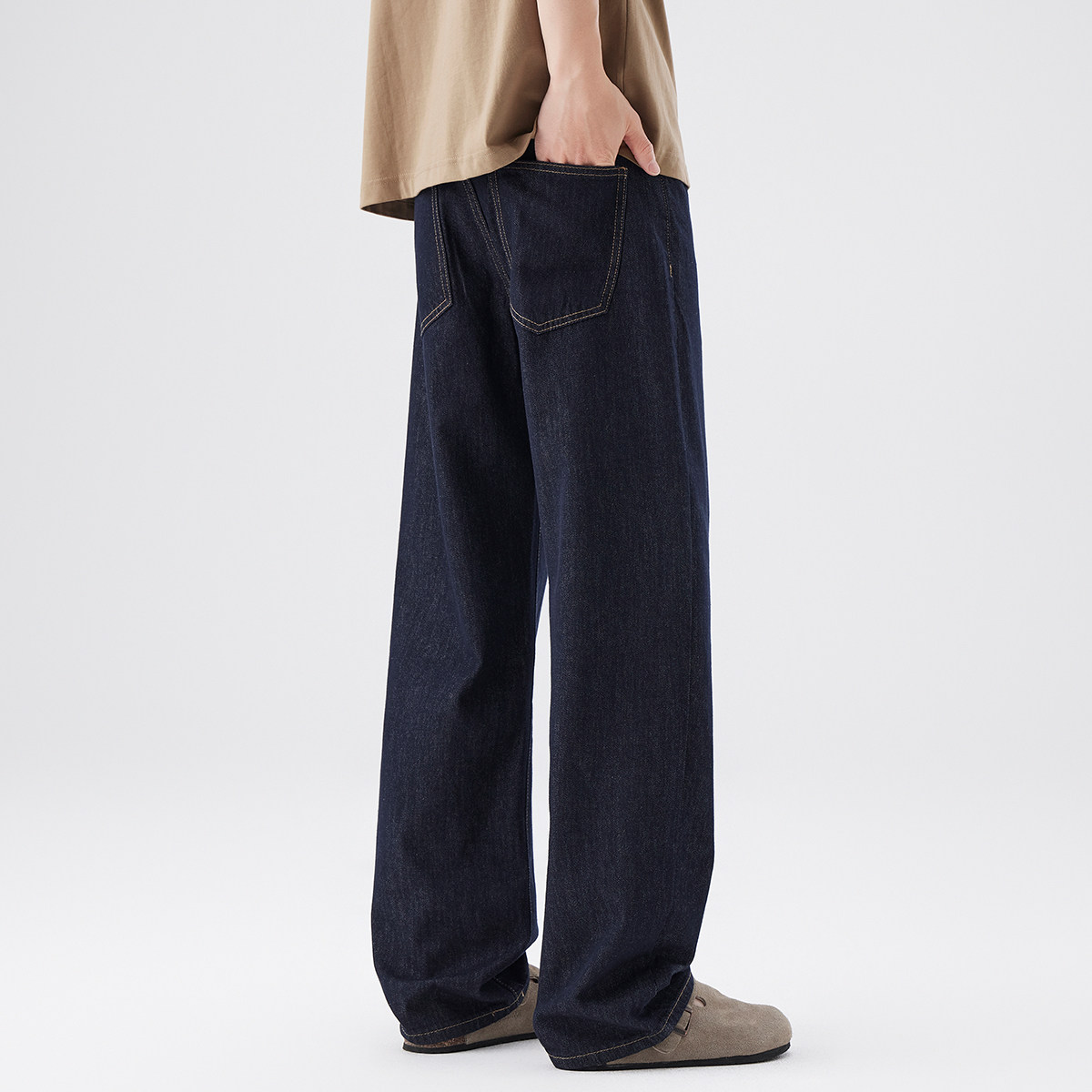 Aurorass垂感原色宽松直筒牛仔裤男秋季新款美式阔腿拖地休闲长裤,男装,牛仔裤,淘宝优惠券,粉丝福利购,淘宝优惠卷