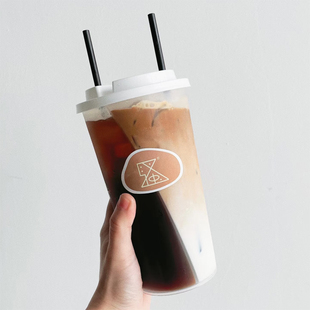 一次性双拼分享杯奶茶咖啡双拼杯加厚注塑双格分享杯网红鸳鸯杯子