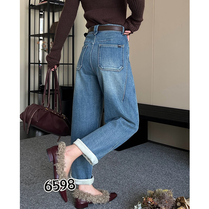 魅妮小弯刀九分加绒牛仔