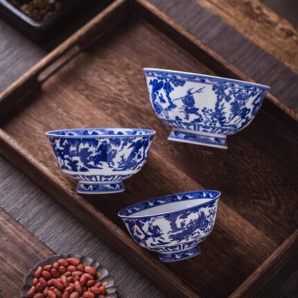 高档景德镇青花瓷碗中式传统高脚饭碗陶瓷家用单个骨瓷乔迁送礼碗