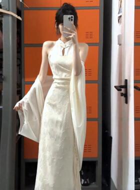 新中式女装国风改良旗袍裙气质名媛高级修身包臀连衣裙开衫两件套