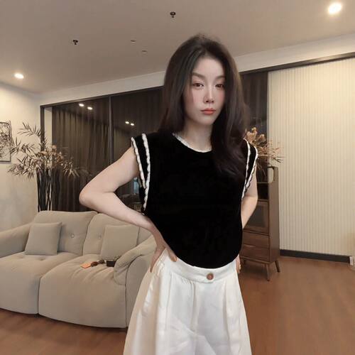 法式丝绒飞飞袖百搭T恤女夏新