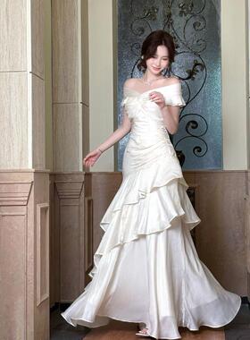 【杜乐丽花园】法式一字肩轻奢连衣裙小众礼服高端鱼尾裙大小姐裙