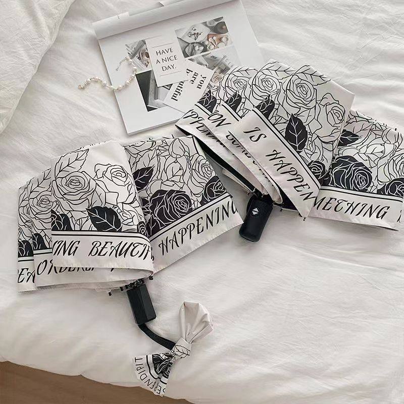 抖音伞厂法式手绘时尚高雅简约晴雨伞遮阳伞太阳伞黑胶防晒两用