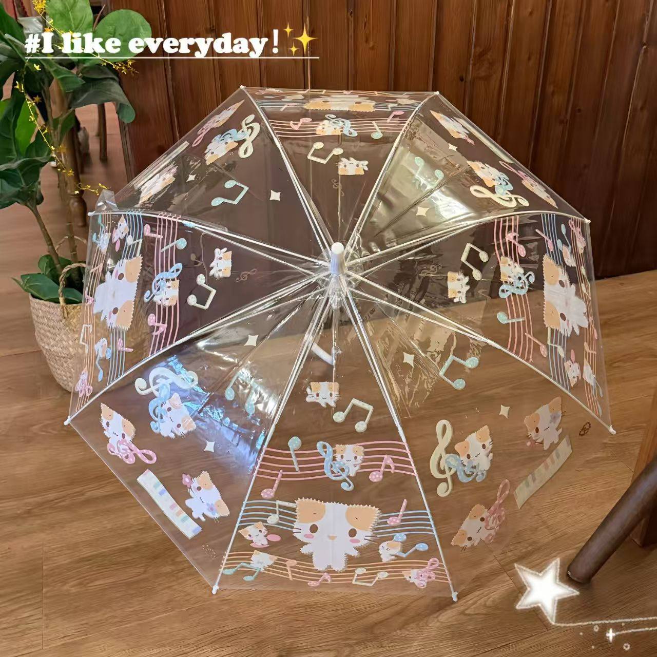 可爱音乐猫咪透明雨伞晴雨两用可爱卡通