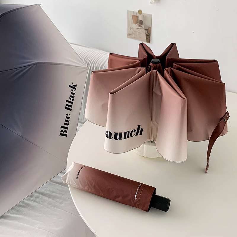 抖音伞厂名媛专属高奢轻奢渐变色简约时尚雨伞遮阳伞黑胶防晒两用