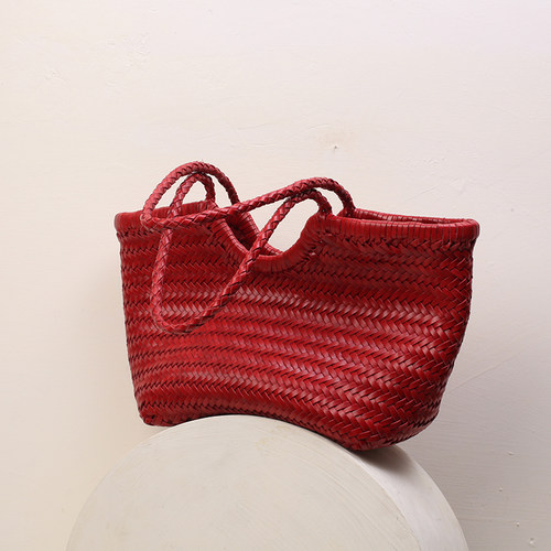 Dragon法式复古头层牛皮真皮手工编织包包手提包单肩菜篮子包8822