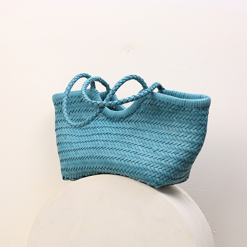 dragon夏季真皮手工编织包包头层牛皮菜篮子单肩手提托特包大容量