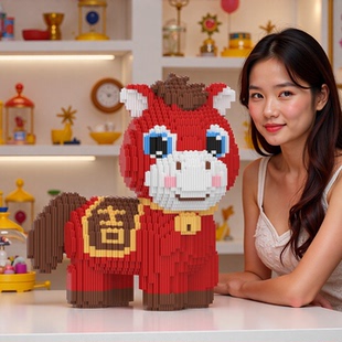 生肖马2026新品大红马益智积木3D立体拼图玩具新年贺岁男女孩礼物