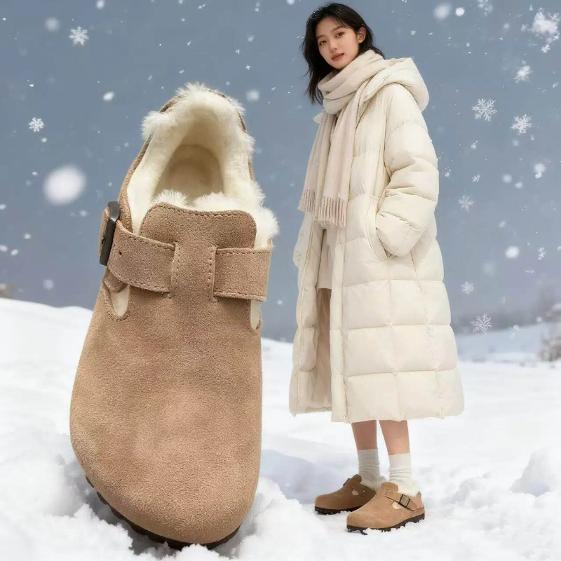 雪地靴女皮毛一体毛绒勃肯鞋冬季
