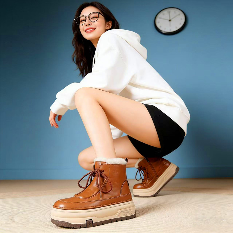 马丁靴小个子加绒厚底增高短靴
