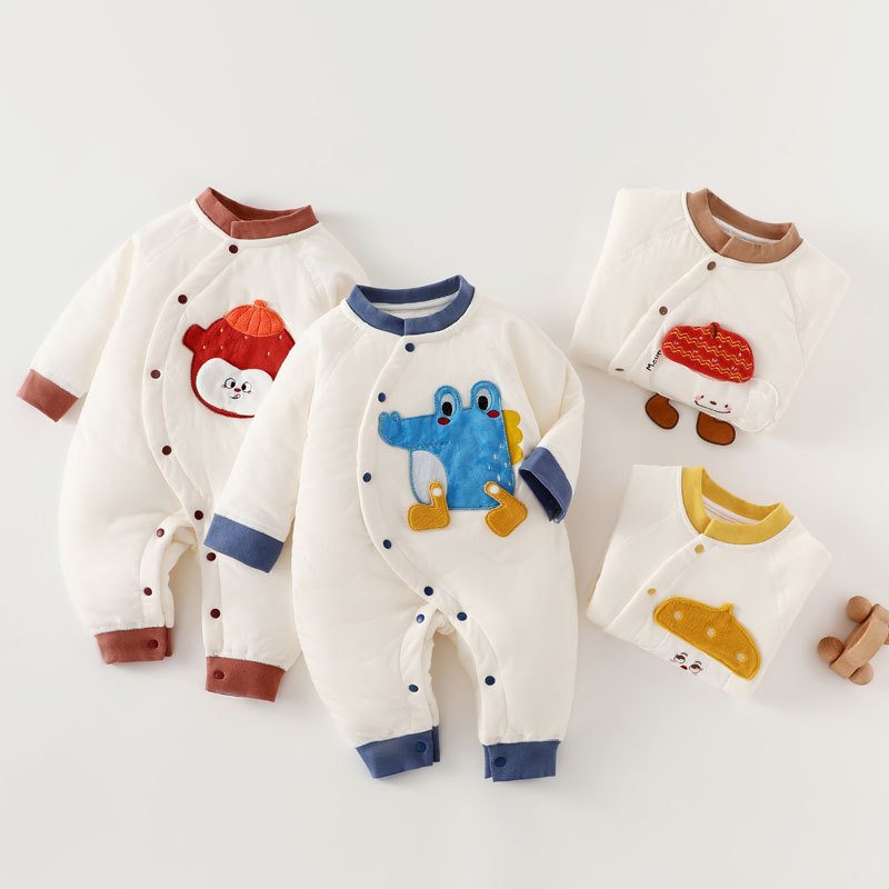 安阳童装秋冬婴儿连体薄棉袄夹棉中厚新生儿棉服40g卡通宝宝哈衣