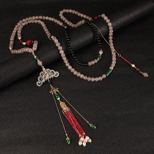 新中式国潮长款细珠流苏斜挎链背链条锁骨项链国风旗袍汉服配饰品