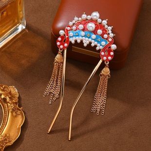 新中式绝美敦煌配色凤冠U型发钗国风珍珠刀马旦发簪盘发钗子发饰