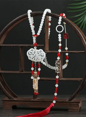 汉服古风软红璎珞超长流苏配饰百搭明制项链背云流苏璎珞