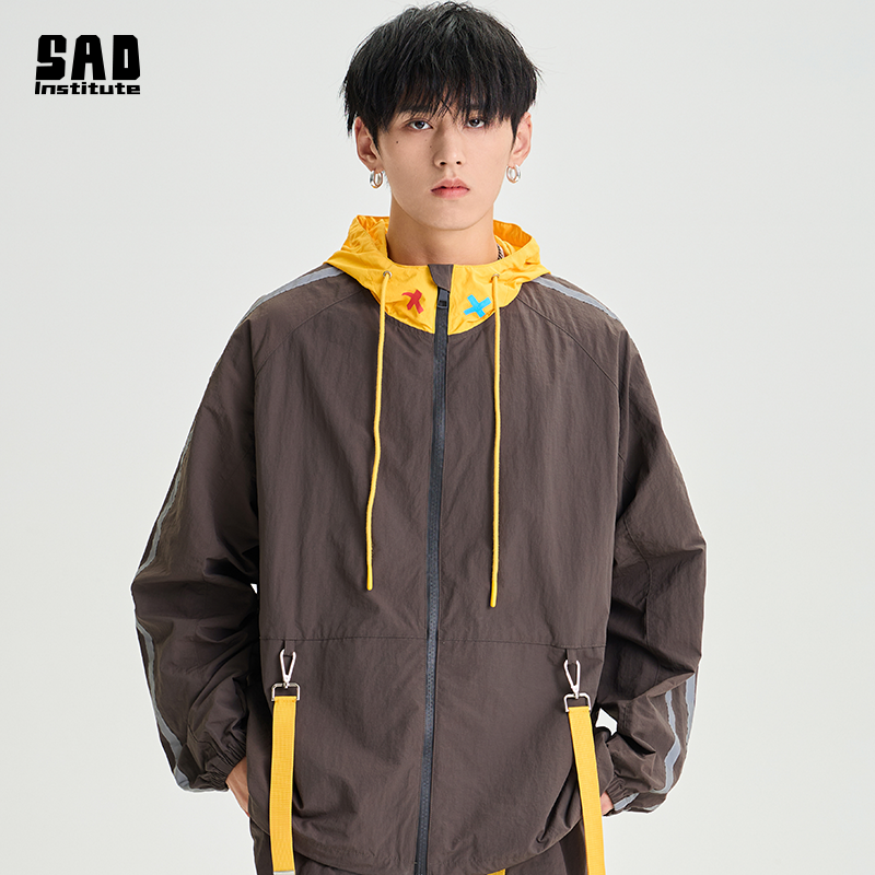 社恐研究所 瓶子君152连帽薄宽松春秋外套户外运动反光条拉链开衫