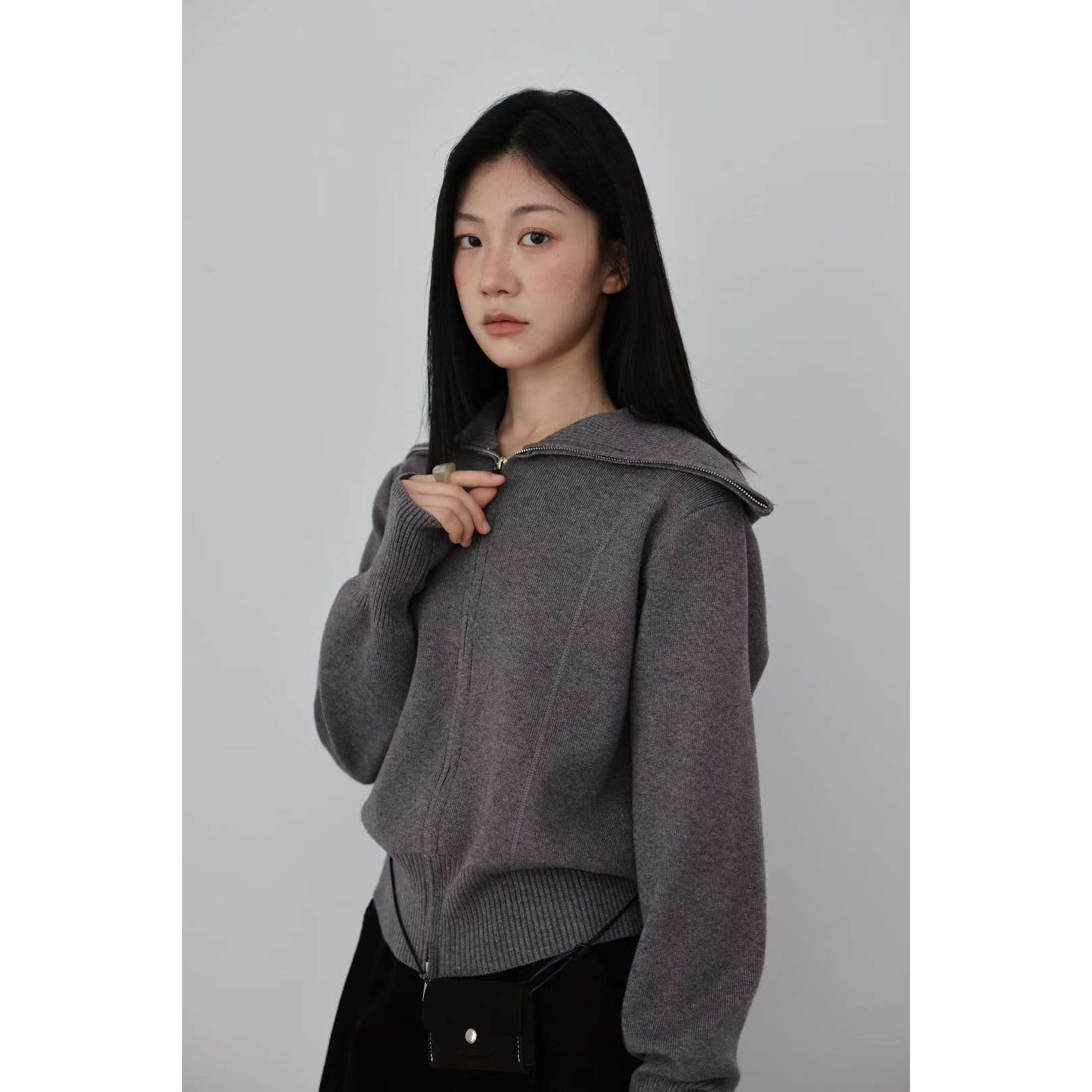 RN大翻领双拉链针织外套