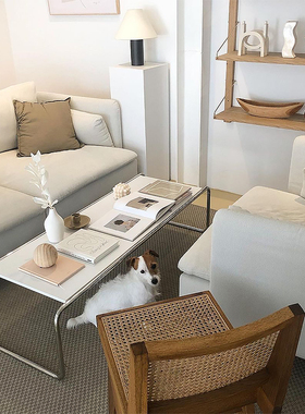 中古风茶几套几拉齐奥极简ins风组合咖啡桌不锈钢白色方形矮桌子