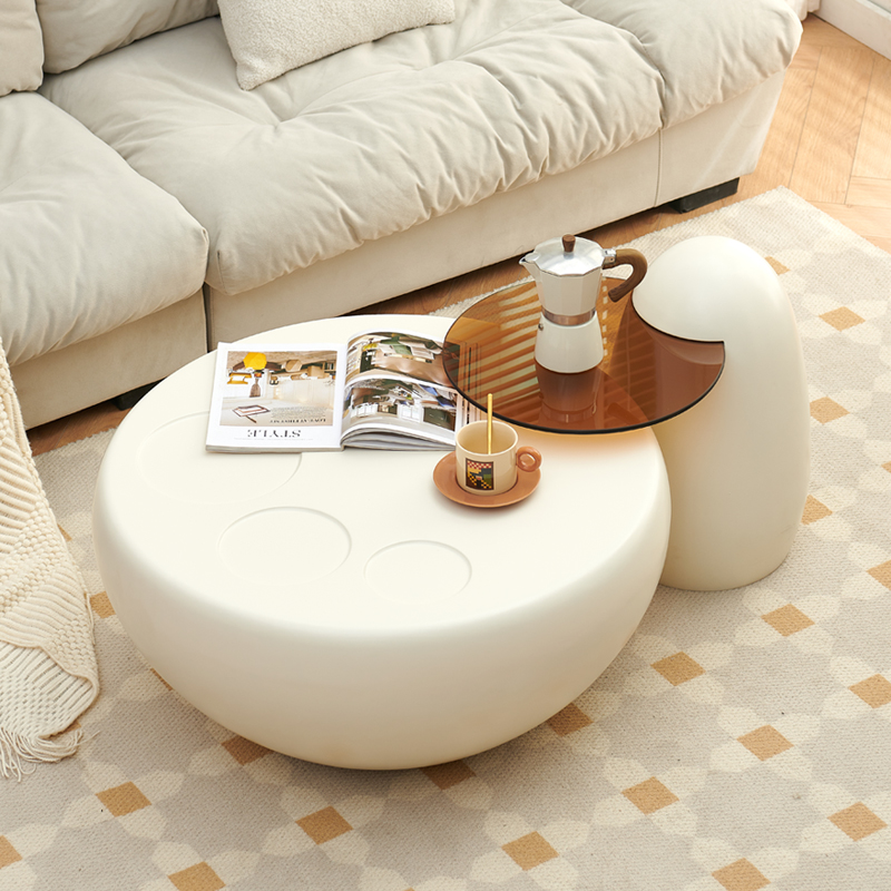 客厅家用圆形奶油风猫爪茶几组合