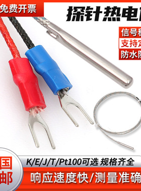 PT100探针热电偶k型E型温度传感器防水防腐耐高温探头式测温仪线