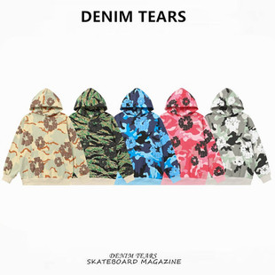 FOG高街DENIM 宽松运动外套 TEARS木棉花发泡印花迷彩连帽卫衣美式