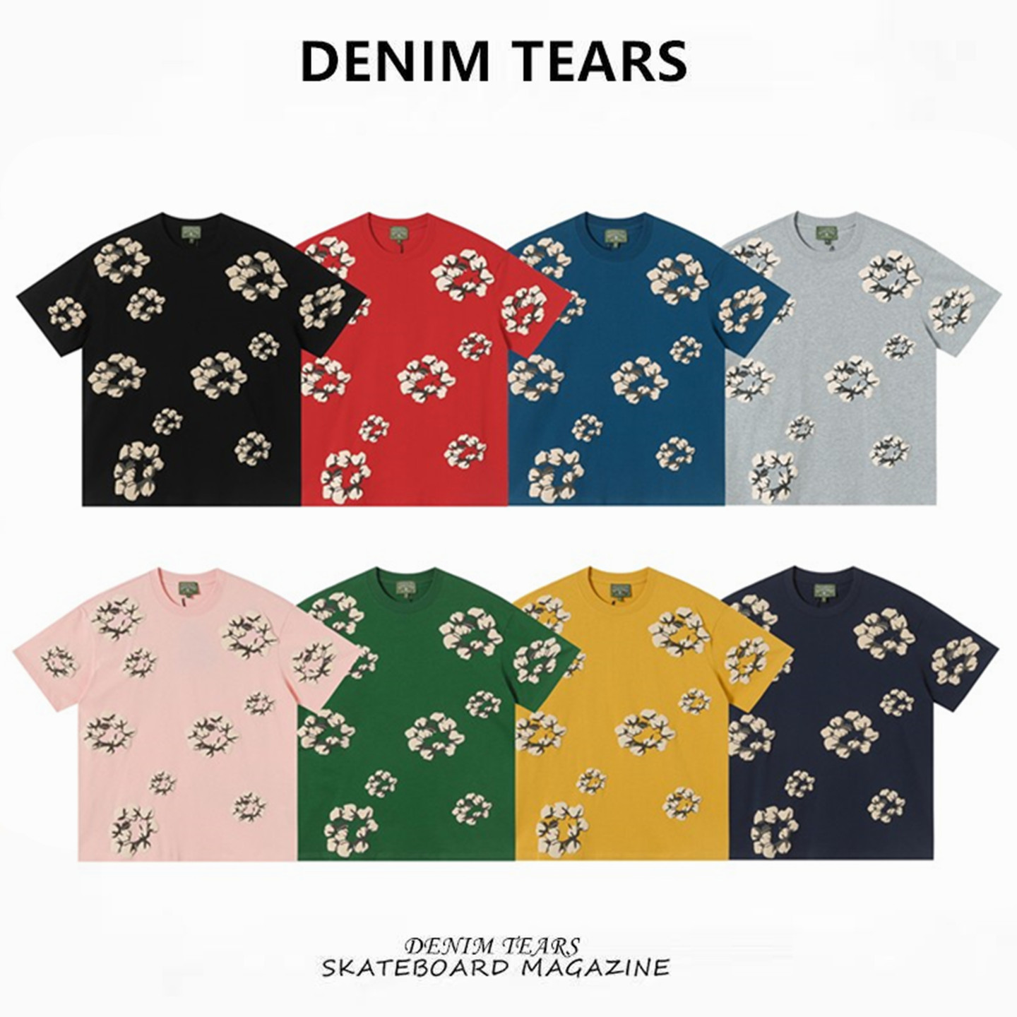 FOG高街DENIM TEARS木棉花发泡印花满印男女高街宽松短袖运动T恤